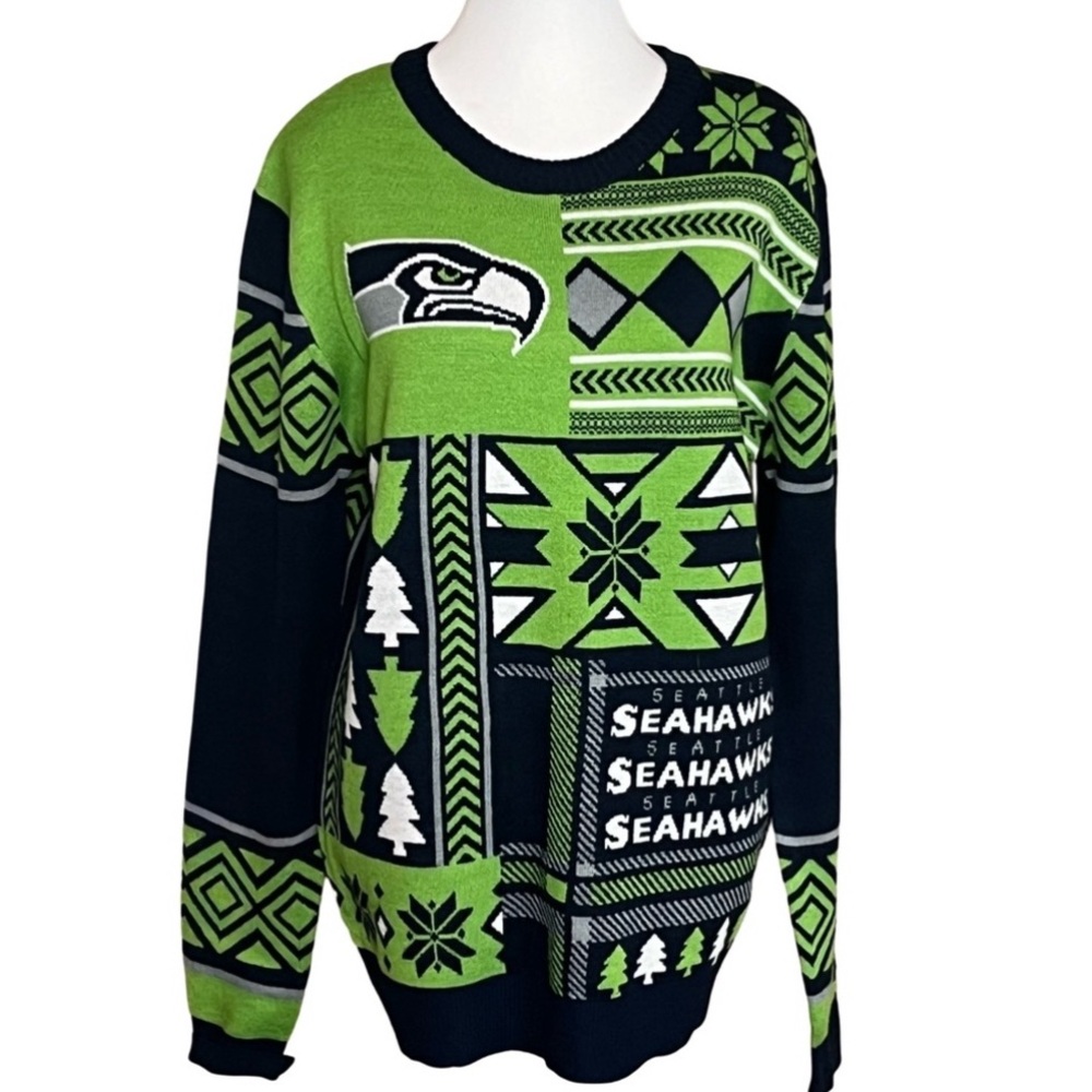 NFL Seahawks Pullover Sweater M | Blue/Green/White Acrylic | EUC | Sporty Comfy